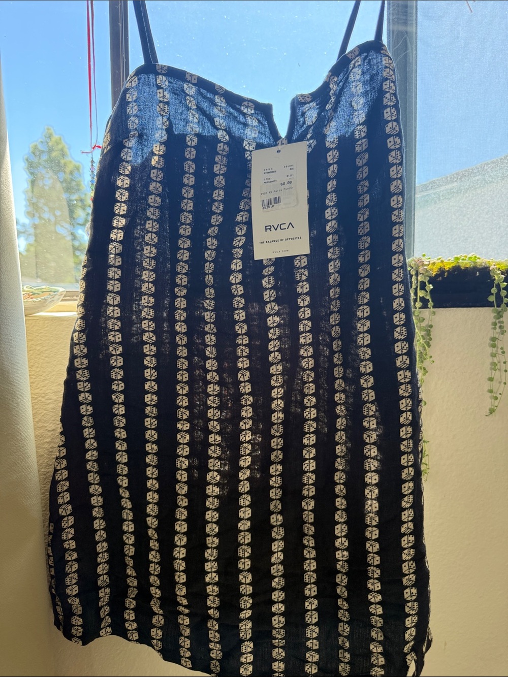 RVCA Black & White Dice Vegas Vertical Print Mini Dress NWT
